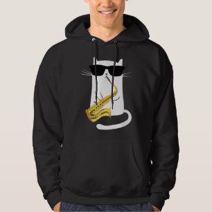 Funny Cat Wearing Sunglasses Playing Saxophone Hoodie