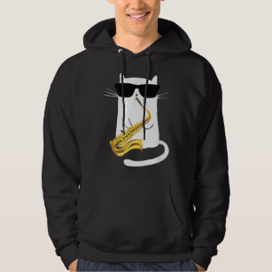 Funny Cat Wearing Sunglasses Playing Saxophone  Hoodie