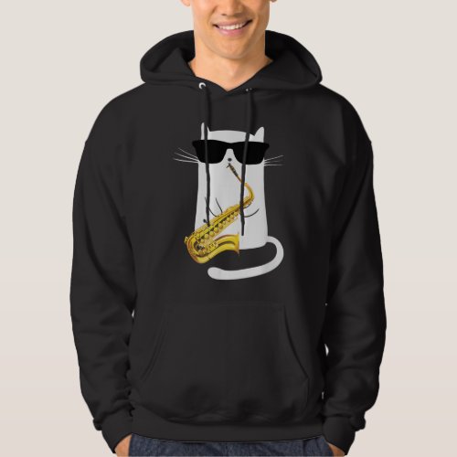 Funny Cat Wearing Sunglasses Playing Saxophone  Hoodie