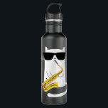 Funny Cat Wearing Sunglasses Playing Saxophone  Stainless Steel Water Bottle<br><div class="desc">Funny Cat Wearing Sunglasses Playing Saxophone</div>