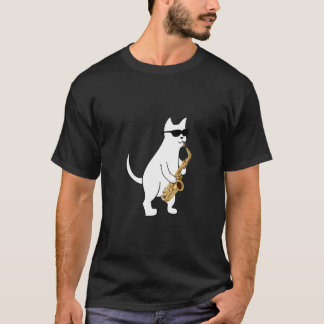 Funny Cat Wearing Sunglasses Playing Saxophone T-Shirt