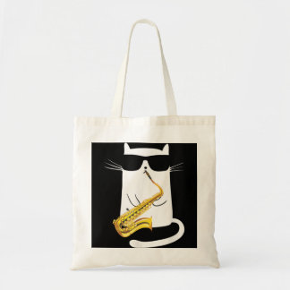 Funny Cat Wearing Sunglasses Playing Saxophone Tote Bag