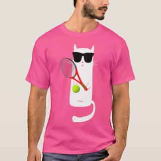 Funny Cat Wearing Sunglasses Playing Tennis T-Shirt