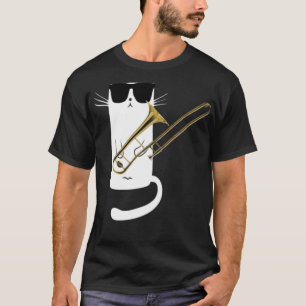Funny Cat Wearing Sunglasses Playing Trombone T-Shirt