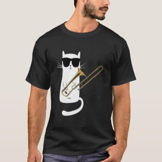 Funny Cat Wearing Sunglasses Playing Trombone T-Shirt