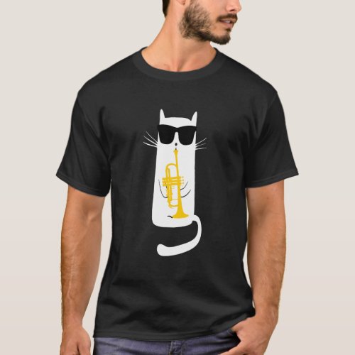 Funny Cat Wearing Sunglasses Playing Trumpet T_Shirt