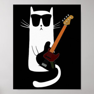 Funny Cat Wearing Sungles Playing B Guitar Men Wom Poster