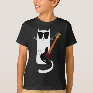 Funny Cat Wearing Sungles Playing B Guitar Men Wom T-Shirt