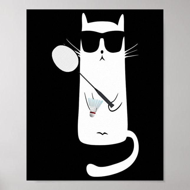 Funny Cat Wearing Sungles Playing Dminton  Poster (Front)