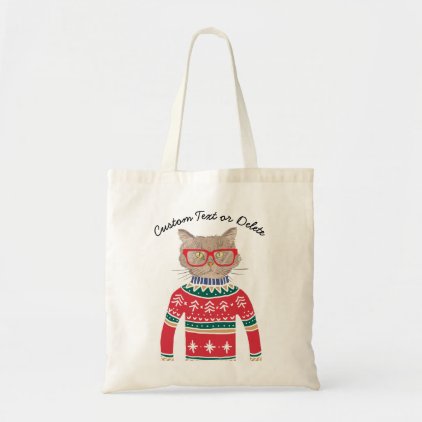 Funny Cat Wearing Ugly Christmas Sweater Custom Tote Bag