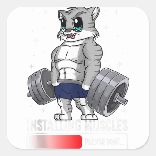 Funny Cat Weightlifting Gym Fitness Workout Lover  Square Sticker