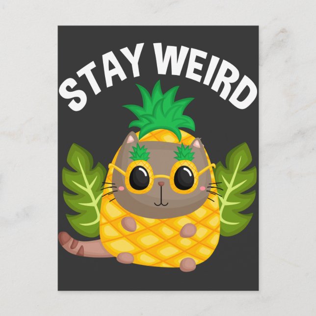 Funny Cat Weird Pineapple Mask Fruit Humor Postcard (Front)