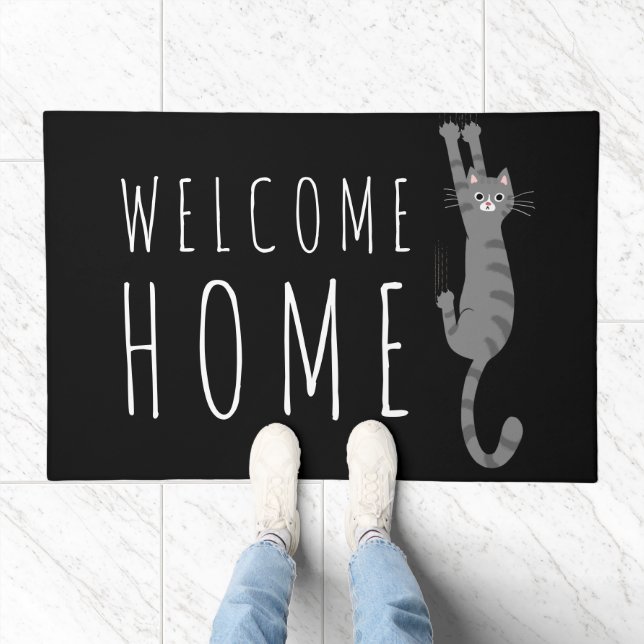 Funny Cat | Welcome Home | Grey Tabby Cat Doormat (Indoor)