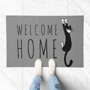 Funny Cat   Welcome Home   Tuxedo Cat Doormat