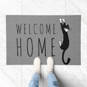 Welcome Sitting Cat Cute Black Cat Doormat Welcome Mat Funny Door