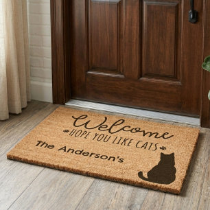 Funny Cat Welcome Mat, Cute Pet Lover Entryway Fiber Doormat