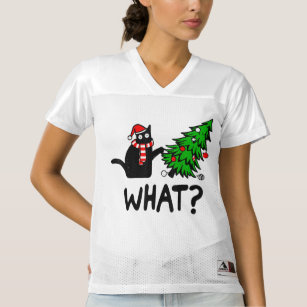 Funny Cat What Black Cat Pushing Christmas Tree T- Women's Football Jersey