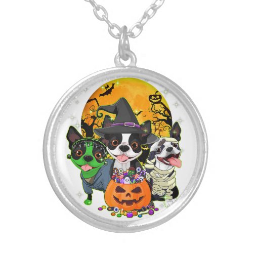 Funny Cat What Black Cat With Knife Halloween Cost Silver Plated Necklace