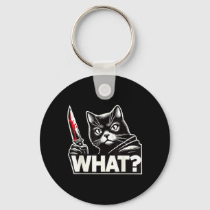 Funny Cat What Humorous Halloween Black Cat Men Keychain