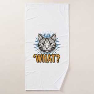Funny Cat 'WHAT_' Vintage Engraving Graphic Tee_1 Bath Towel
