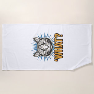 Funny Cat 'WHAT_' Vintage Engraving Graphic Tee_1 Beach Towel