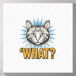 Funny Cat 'WHAT_' Vintage Engraving Graphic Tee_1 Canvas Photo Tile