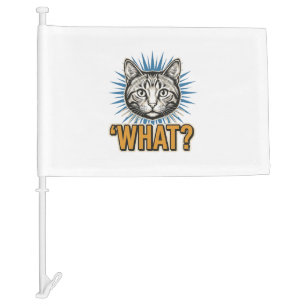 Funny Cat 'WHAT_' Vintage Engraving Graphic Tee_1 Car Flag