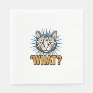Funny Cat 'WHAT_' Vintage Engraving Graphic Tee_1 Napkins