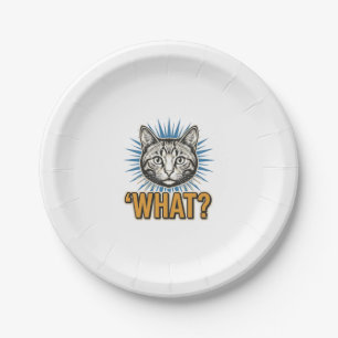 Funny Cat 'WHAT_' Vintage Engraving Graphic Tee_1 Paper Plates