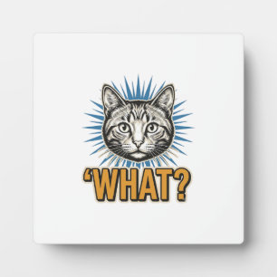 Funny Cat 'WHAT_' Vintage Engraving Graphic Tee_1 Plaque