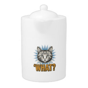 Funny Cat 'WHAT_' Vintage Engraving Graphic Tee_1 Teapot