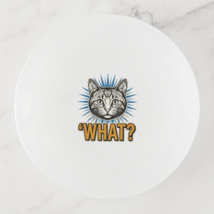 Funny Cat 'WHAT_' Vintage Engraving Graphic Tee_1 Trinket Tray