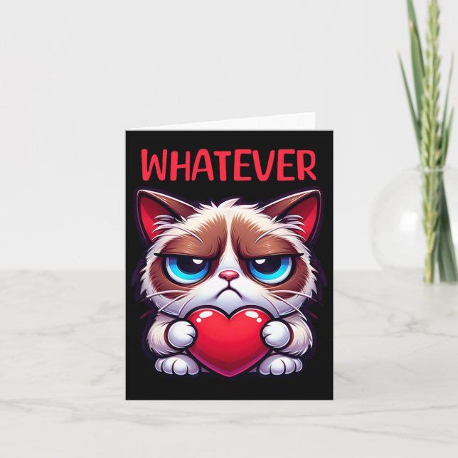 Funny Cat Whatever Grumpy Valentine  Card (Front)