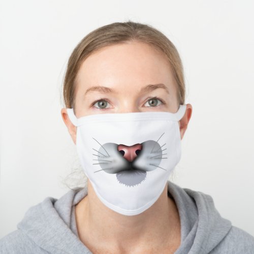 Funny Cat Whiskers Nose Cat Face Mouth Cat Lover White Cotton Face Mask