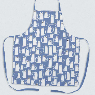 Funny Cat White Blue Apron