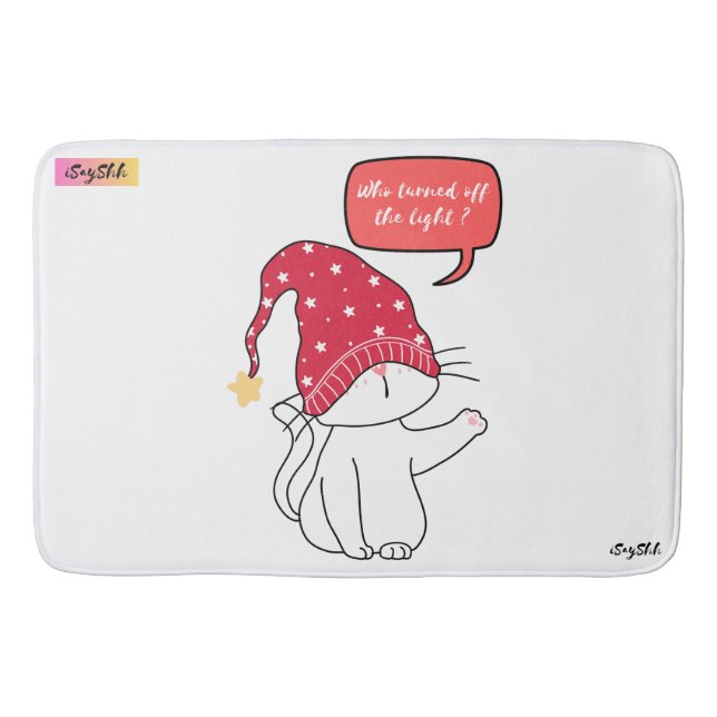 funny cat, who turned off the light? bath mat (Front)