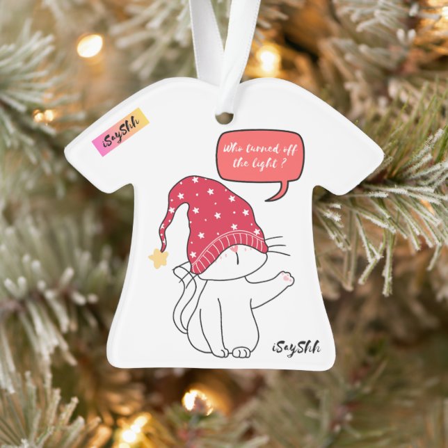 funny cat, who turned off the light? ornament (Tree)