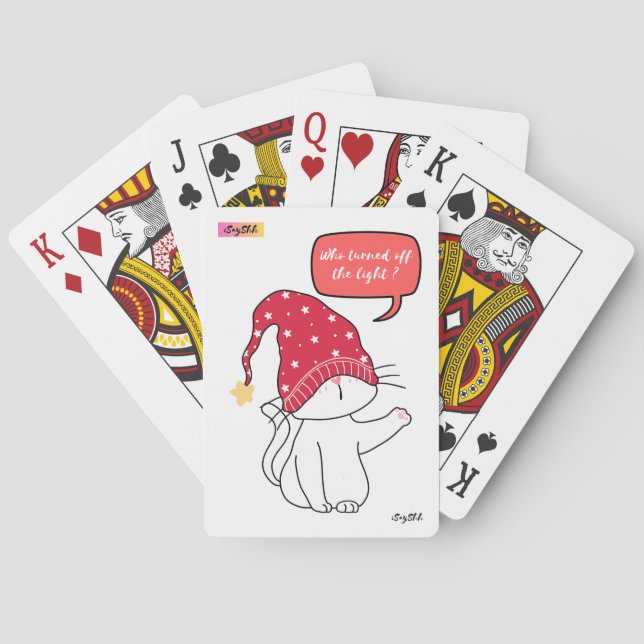 funny cat, who turned off the light? poker cards (Back)