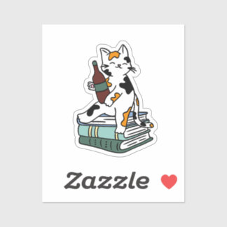 Funny Cat Wine Bookish Sticker