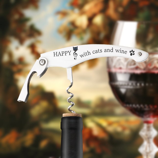 Funny Cat Wine Corkscrew Bottle Opener (Corkscrew bottle opener featuring a happily singing cat with a cute footprint  - funny cat)