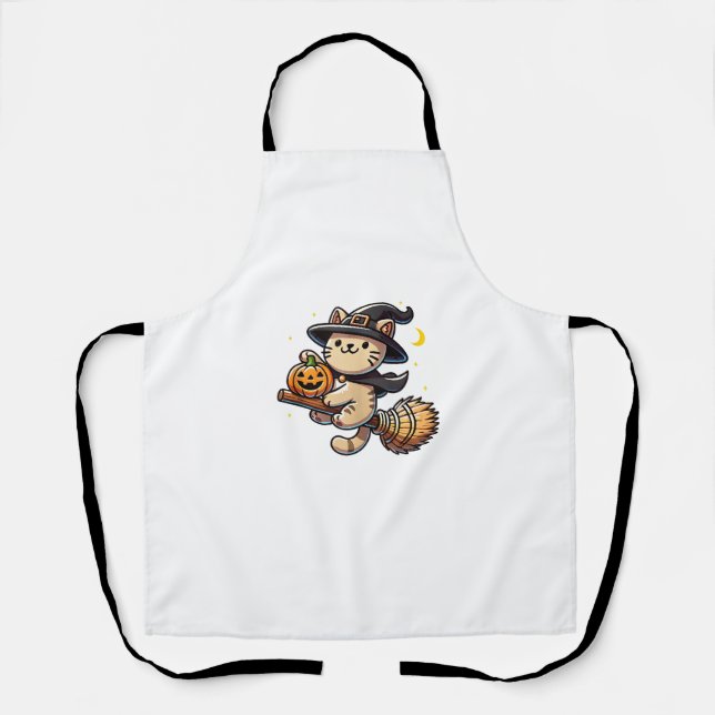 Funny Cat Witch Halloween Costume Broom Stick Boys Apron (Front)