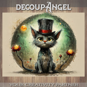 Funny cat with a hat - Decoupage - Tissue Paper