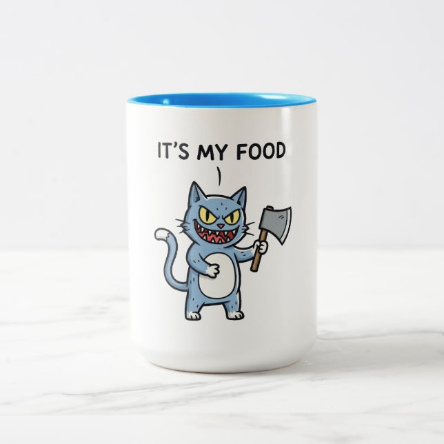 Funny Cat with Axe Two-Tone Coffee Mug (Center)