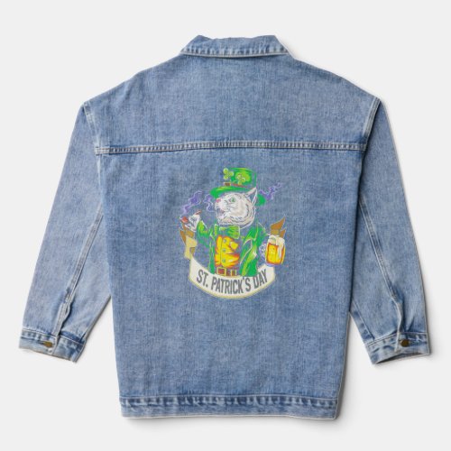 Funny Cat With Beer Happy St Patricks Day  Denim Jacket