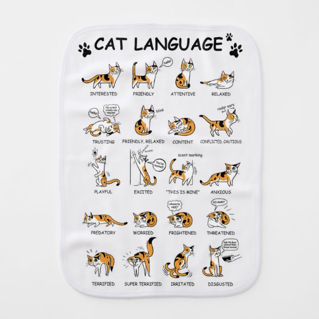 Funny Cat With Body Language Lovely Emotions Baby Burp Cloth (Front)