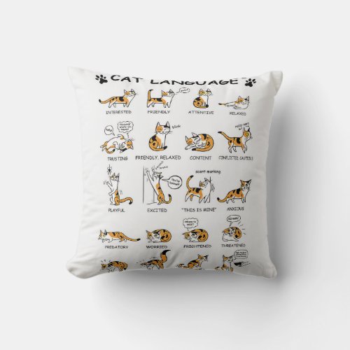 Funny Cat With Body Language Lovely Emotions Throw Pillow