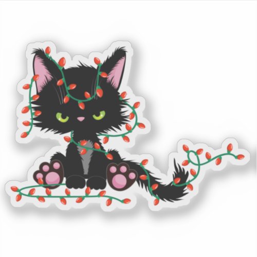 Funny Cat with Christmas Ornaments Sticker