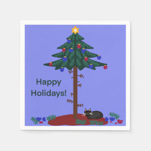 Funny cat with Christmas tree Napkins