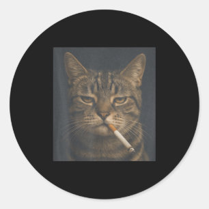 Funny Cat With Cigarette Sarcastic Meme Smoking Ca Classic Round Sticker