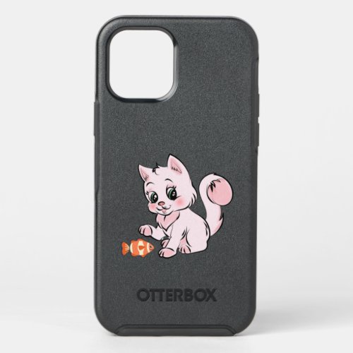funny cat with fish OtterBox symmetry iPhone 12 case